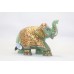 Elephant Figurine Natural Green Jade Gem Stone Gold Hand Painted Handmade B408